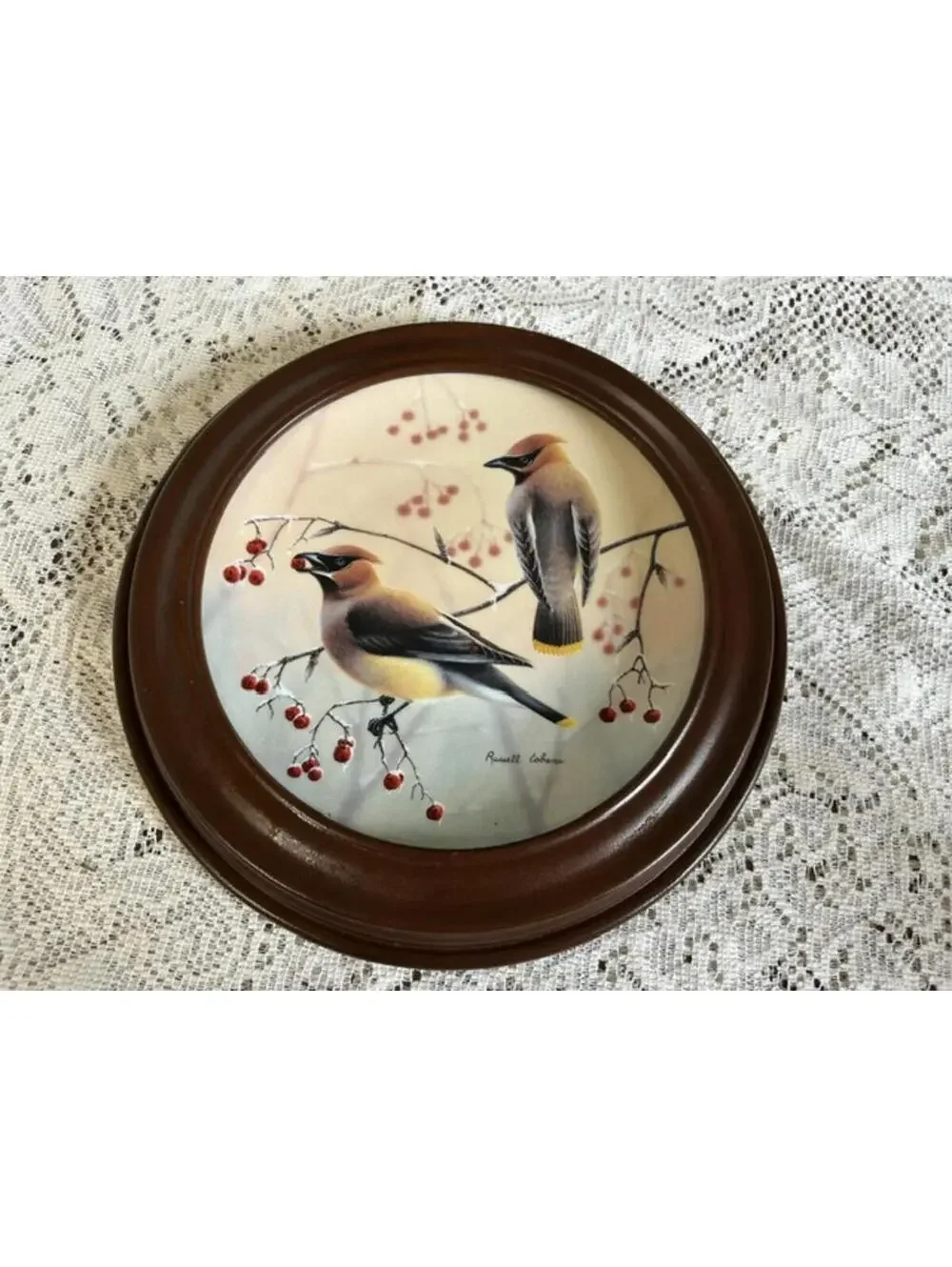 Russell Cobane Decorative Bird Plate with Wooden Frame